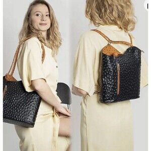 Genuine handbag made in italy Ostrich Pattern Tote Shoulder Bag *